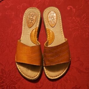 b.o.c. Tan and Orange Slide Sandals